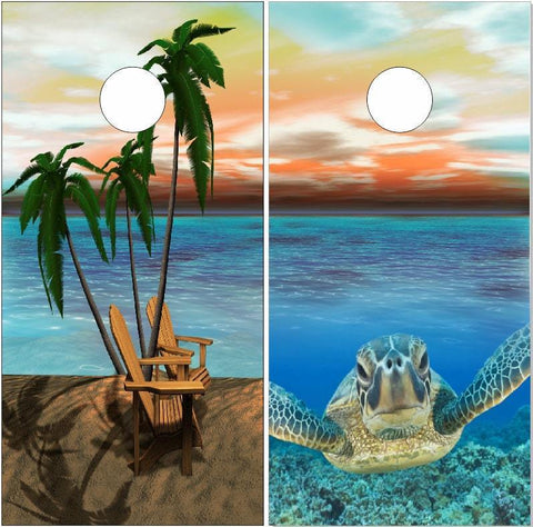 Beach Scene Sea Turtle Cornhole Boards