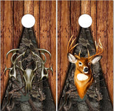 Tribal Buck Skull Wood Camo Cornhole Boards