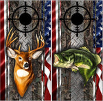 Bass And Buck Deer Camo Flag Cornhole Boards