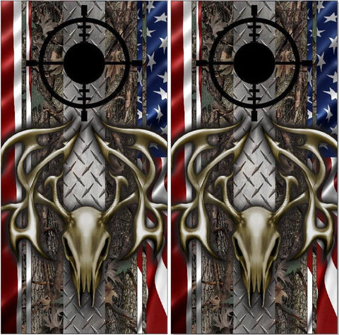 Deer Buck Skull Diamond Plate Camo Cornhole Boards