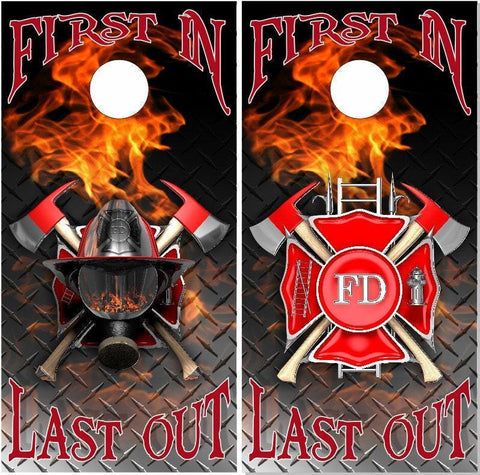 Firefighter First In Last Out Cornhole Boards