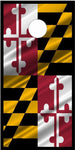 Maryland Flag ripples with Boarder Cornhole Boards