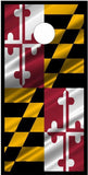 Maryland Flag ripples with Boarder Cornhole Boards