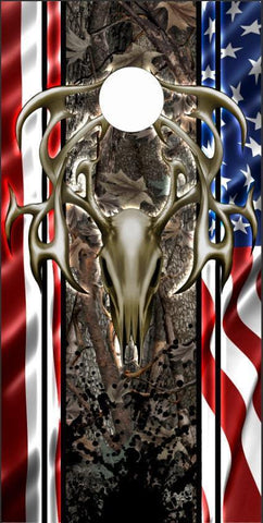 American Flag Camo Deer Skull Cornhole Boards