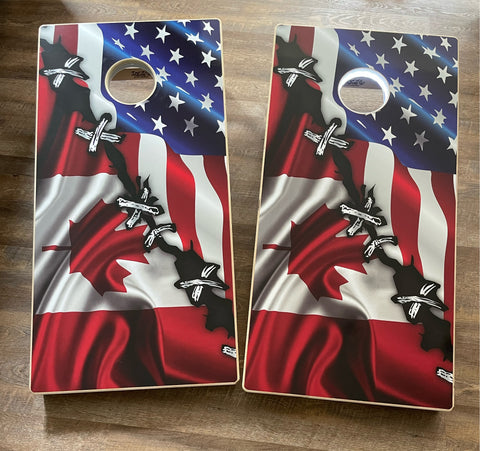 American Canadian Flag Stitched Cornhole Boards